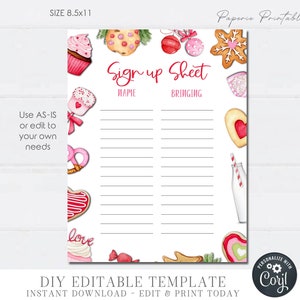 Editable Valentine&#39;s Day Potluck Sign Up Sheet (Digital Download)