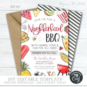 Editable Neighborhood BBQ Invitation, Community BBQ Invitation, Neighborhood Party Invitation, Digital Download - DIY with Corjl #COP06(6)