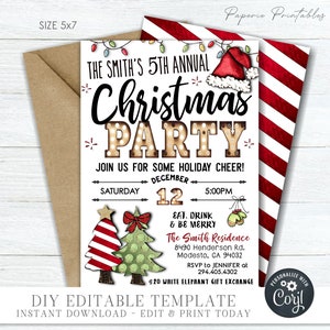 EDITABLE Christmas Party Invitation, Holiday Party Invitation, Modern Christmas Party, Digital Invitation, Printable DIY Edit Corjl #CP01(2)