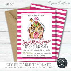 EDITABLE Gingerbread House Decorating Party Invitation - Gingerbread Decorating Invitation - Christmas Cookie - DIY Edit with Corjl- #CP69