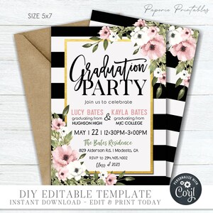 Editable Graduation Party Invitation: Floral Design for Two (Digital Download)