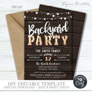 Editable Backyard Party Invitation, Family BBQ, Barnyard Bash Invitation, Country BBQ Invitation, Digital Printable DIY with Corjl #COP13