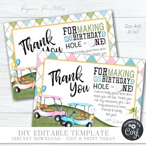 Editable Golf Birthday Party Thank You Card, Putt Putt Golf Thank You, Golf Birthday Thank You  Card, Boy Golf Card - #BP06 & #BP07 -