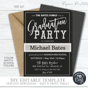 Editable School Colors Graduation Party Invitation (DIY Corjl)