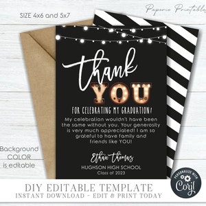 EDITABLE Graduation Thank You Card, Color Match School Colors, Thank You Graduation Card, Photo Graduation Thank You Card - DIY Corjl #GP48