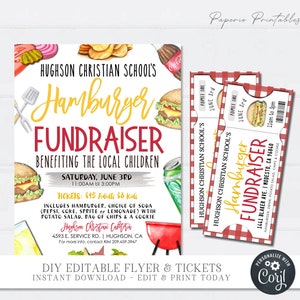 EDITABLE Hamburger Fundraiser Flyer and Tickets, Hamburger Fundraiser Printable, Hamburger Event Tickets, DIY w/Corjl - #FLYR07 (2)