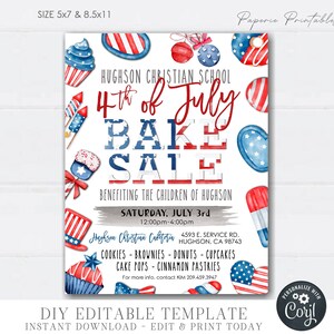 EDITABLE 4th of July Bake Sale Flyer, Patriotic Bake Sale Flyer, 4th of July Bake Sale Invite, Bake Sale Printable - DIY with Corjl #JULY16