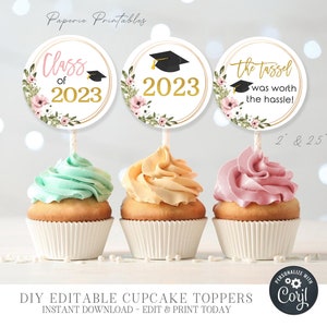 Editable Graduation Cupcake Toppers 2023 (Digital Download) #GP21