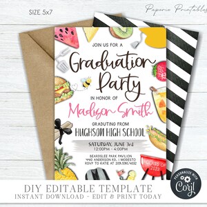 Editable Graduation BBQ Invitation Template: Picnic Party (DIY Corjl) #GP54