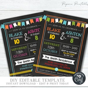 EDITABLE Siblings Birthday Invitation - Sisters Birthday Invitation-Brothers Birthday Invitation-Joint Birthday Invite-DIY with Corjl-#BP101