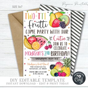 Two-tti Frutti Birthday Invitation: Editable Summer Party (DIY with Corjl) #BP136