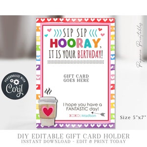 Coffee Birthday Gift Card Holder: Editable Template (Digital Download) #BC10