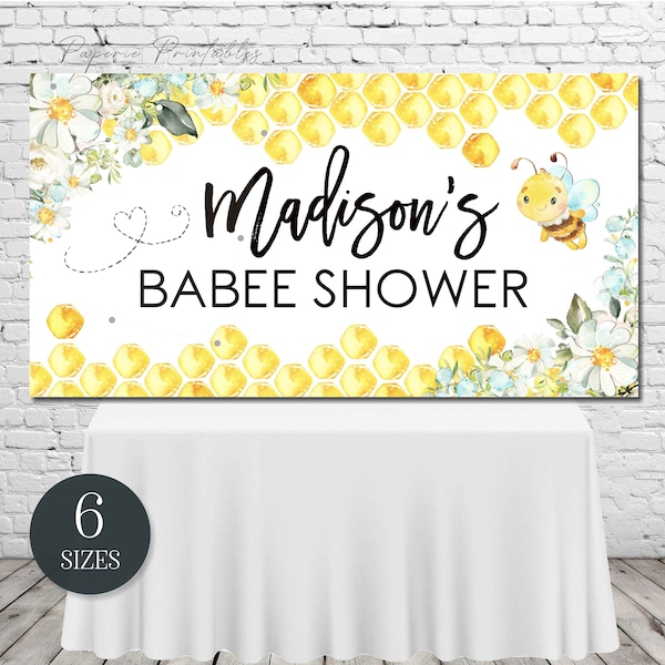 EDITABLE Bee Baby Shower Backdrop, BABEE Shower Banner, Bee Baby Shower Decorations, Boy Baby Shower Decorations - DIY with Corjl  #BS76