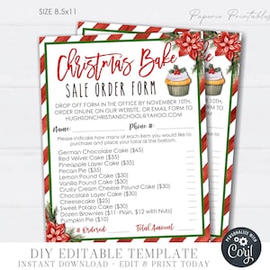 EDITABLE Christmas Bake Sale Order Form, Christmas Pie Sale Order Form Template, Fundraiser Order Form Printable, DIY Corjl - #CF15 #CF20