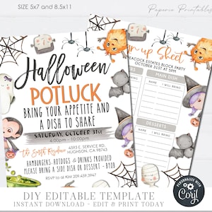 Editable Halloween Potluck Flyer & Sign Up Sheet (Digital Download) #HP33