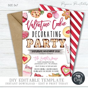 EDITABLE Valentine Cookie Decorating Party, Valentine's Day Party Invitation, Cookie Decorating Class, Valentine - Edit with Corjl - #VP08