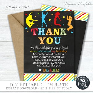 EDITABLE Jump Birthday Party Thank You Card, Trampoline Birthday Thank You Card, Let's Jump Birthday Thank You - DIY with Corjl - #BP93