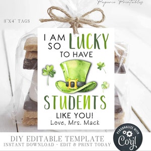 Editable St. Patrick's Day Student Gift Tag, Happy St. Patrick's Day Gift Tag, Lucky to have STUDENTS like you, DIY Edit with Corjl - #SPT19