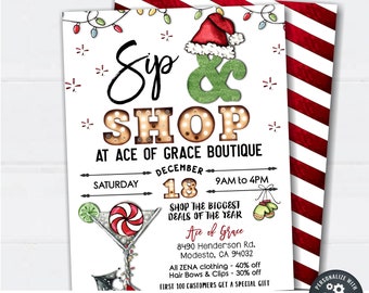 Editable Christmas Sip and Shop Flyer Template (5x7 & 8.5x11) (Digital Download) #CP02