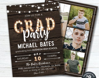 Rustic Country Graduation Party Invitation Template (DIY Editable) #GP47