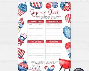 Editable 4th of July Potluck Sign Up Sheet (DIY Corjl Template)