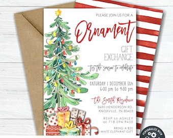 Ornament Exchange Invitation: Editable Christmas Party Invite (5x7) (Digital Download) #CP93