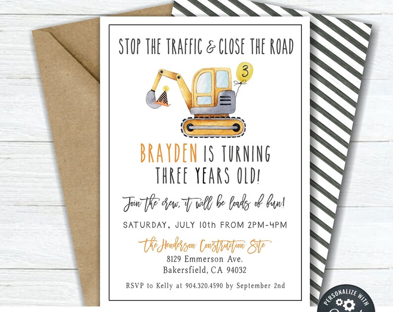 EDITABLE Construction Theme Birthday Invitation DIY Birthday Template Construction Birthday Stop the TrafficDIY Edit with