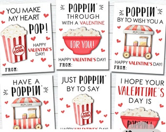 Popcorn Valentine Cards for Kids, Kids Valentine Cards, Popcorn Valentine Tags, Printable School Valentine, AS-IS, Instant Download, #VT53