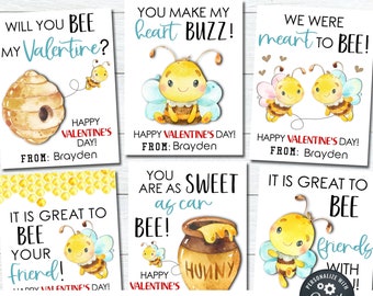 Editable Bee Valentine Cards: School Valentine Tags (DIY Corjl)
