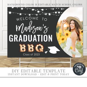 Editable Graduation Welcome Sign: BBQ Theme (DIY Digital Download)
