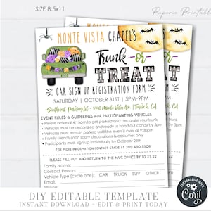 EDITABLE Trunk or Treat Sign Up Sheet, Halloween Trunk or Treat Flyer, Registration Form, Halloween Printable - DIY with Corjl #HP14