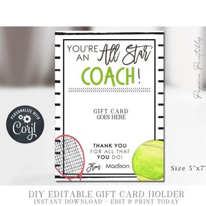 EDITABLE Tennis Coach Appreciation Gift Card Holder, Coach Appreciation Gift, Tennis Coach Gift Printable, Corjl - DIY with Corjl, #CO03 (7)