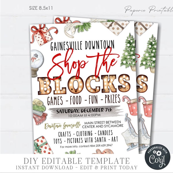 EDITABLE Christmas Shop the Blocks Flyer, Christmas Holiday Flyer, Christmas Shopping Flyer, Shop the Blocks - DIY edit with Corjl - #CF35