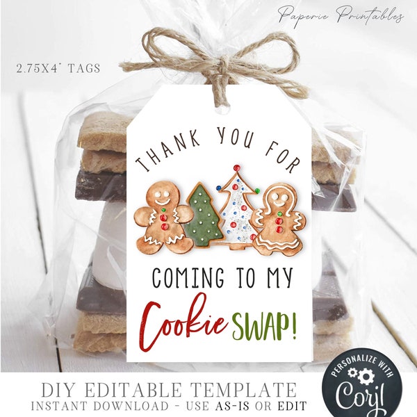 Editable Christmas Cookie Swap Favor Tags, Christmas Cookie Party Tags, Cookie Party Tags, Holiday Cookie Tags, DIY with Corjl - #CP58 #CP59