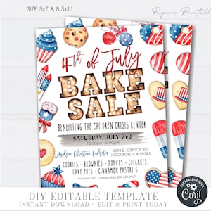 EDITABLE 4th of July Bake Sale Flyer, Patriotic Bake Sale Flyer, 4th of July Bake Sale Invite, Bake Sale Printable - DIY with Corjl #JULY15