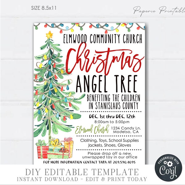 EDITABLE Angel Tree Flyer, Christmas Angel Tree Printable, Angel Tree Fundraiser, Community Angel Tree Flyer - DIY with Corjl - #CF52 (8)