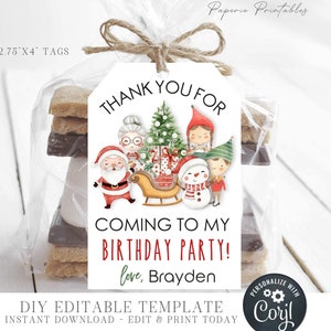 EDITABLE Christmas Birthday Party Favor Tags - Christmas Birthday Party Thank You Tag - Favor Tags - Edit with Corjl - #BP108 #BP109 #BP110