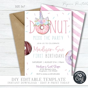 Donut Birthday Invitation: Editable Party Template (Digital Download) #BP173