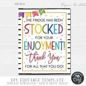 EDITABLE The Fridge is Stocked Thank You Appreciation Sign, Thank You for all that YOU do Appreciation Sign, Stocked Fridge, DiY - #TAS18