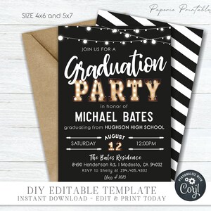 Editable Graduation Party Invitation Template: Photo Option (DIY Corjl)