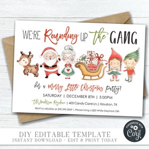 EDITABLE We're ROUNDING up the GANG, Santa's Crew Christmas Party Invitation, Holiday Party Invitation - DiY Edit with Corjl - #CP101