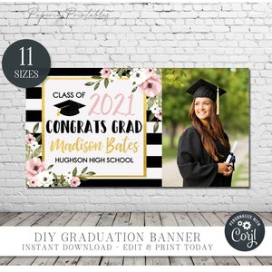 Editable Photo Graduation Banner: Class of 2024 Backdrop (DIY Corjl)