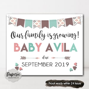 Our Family is Growing Pregnancy Announcement Chalkboard Sign – Pregnancy Reveal – SIBLINGS – Photo Prop – Printable – Baby Reveal -