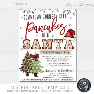 EDITABLE Pancakes with Santa Template, Breakfast with Santa Flyer, Christmas Santa Flyer, Breakfast with Santa - DIY with Corjl - #CF61