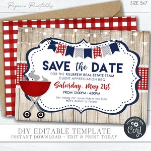 EDITIERBARE Save the Date BBQ Einladung, Firmenpicknick Save the Date, Save the Date Picknick Einladung, Firmensommerparty - DIY Corjl #COP01