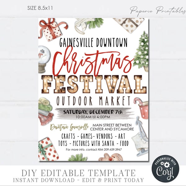 EDITABLE Christmas Festival Flyer, Christmas Market Flyer, Holiday Festival Flyer, Christmas Shopping Flyer - DIY with Corjl - #CF14