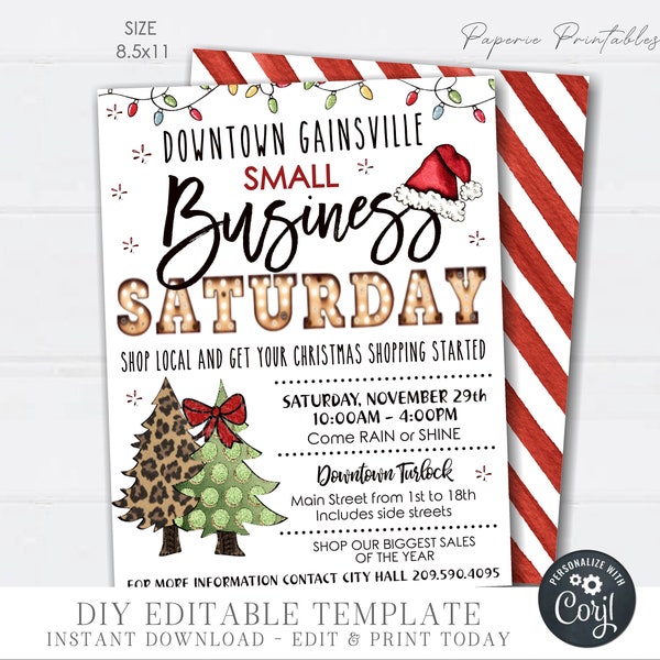 EDITABLE Small Business Saturday Flyer, Christmas Small Business Saturday Flyer, Christmas Sale Digital Flyer - DIY with Corjl - #CF25(1)