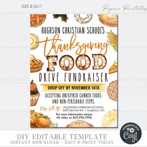 Editable Thanksgiving Food Drive Flyer: Community Event (DIY Corjl Template) #TG40