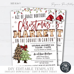 EDITABLE Christmas Market Flyer, Christmas Market Shopping Flyer, Christmas Boutique Sale Advertising Flyer, Printable - DIY Corjl #CF25(3)