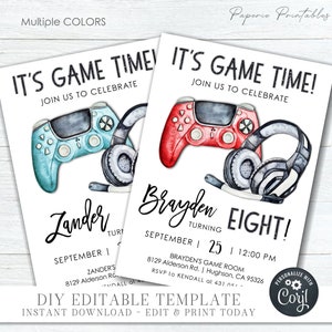 EDITABLE Boy Gaming Birthday Invitation, Video Game Birthday Party Invitation, Video Game Birthday Invitation - DIY with Corjl - #BP155 (1)